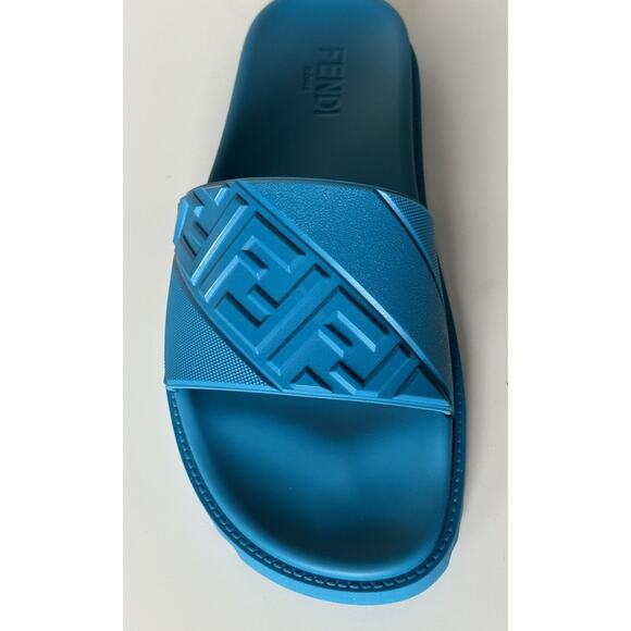 NIB $460 Fendi Men\'s FF Rubber Slide Sandals Cyber Blue 13 US/12 UK Italy 7X1377 main image 6